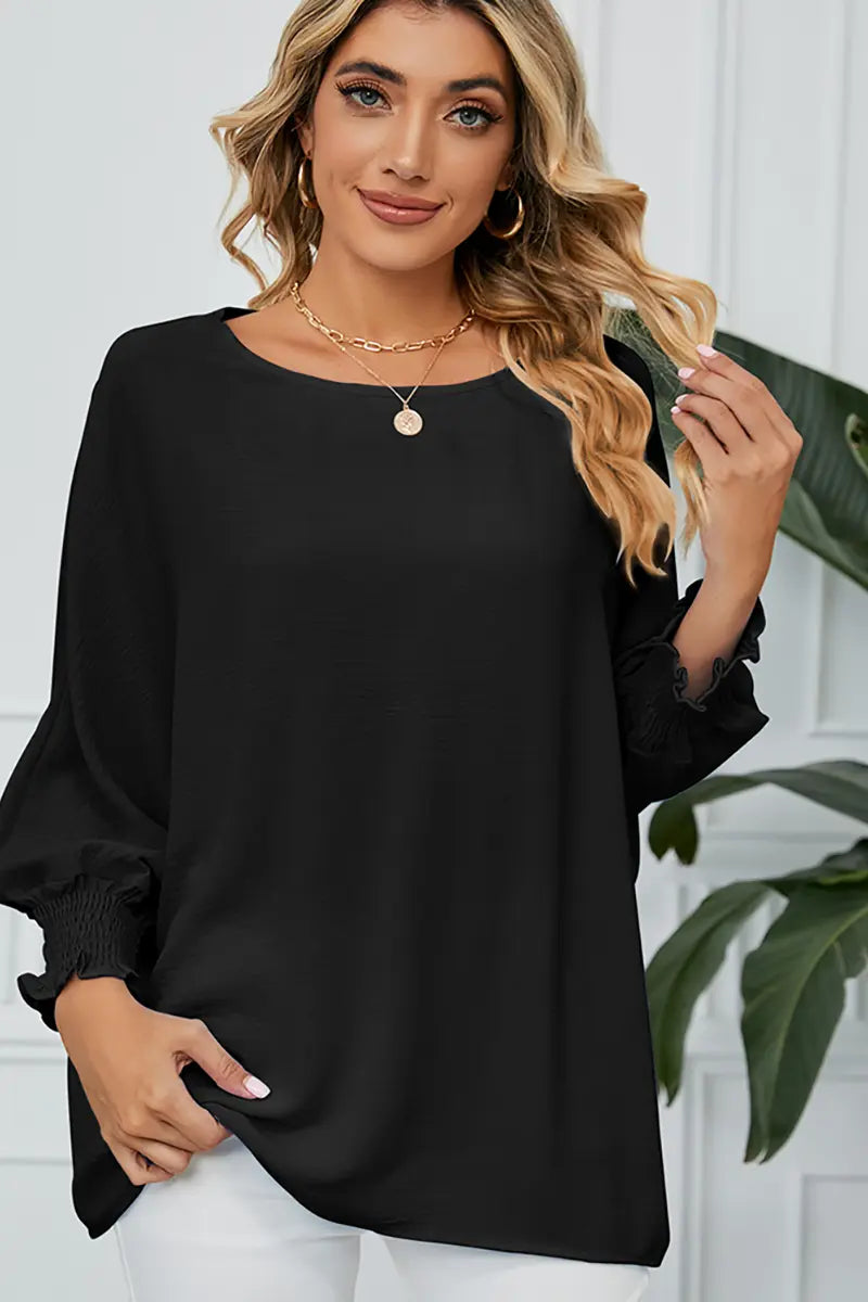 Loose-Fit Chiffon Blouse with 3/4 Sleeves