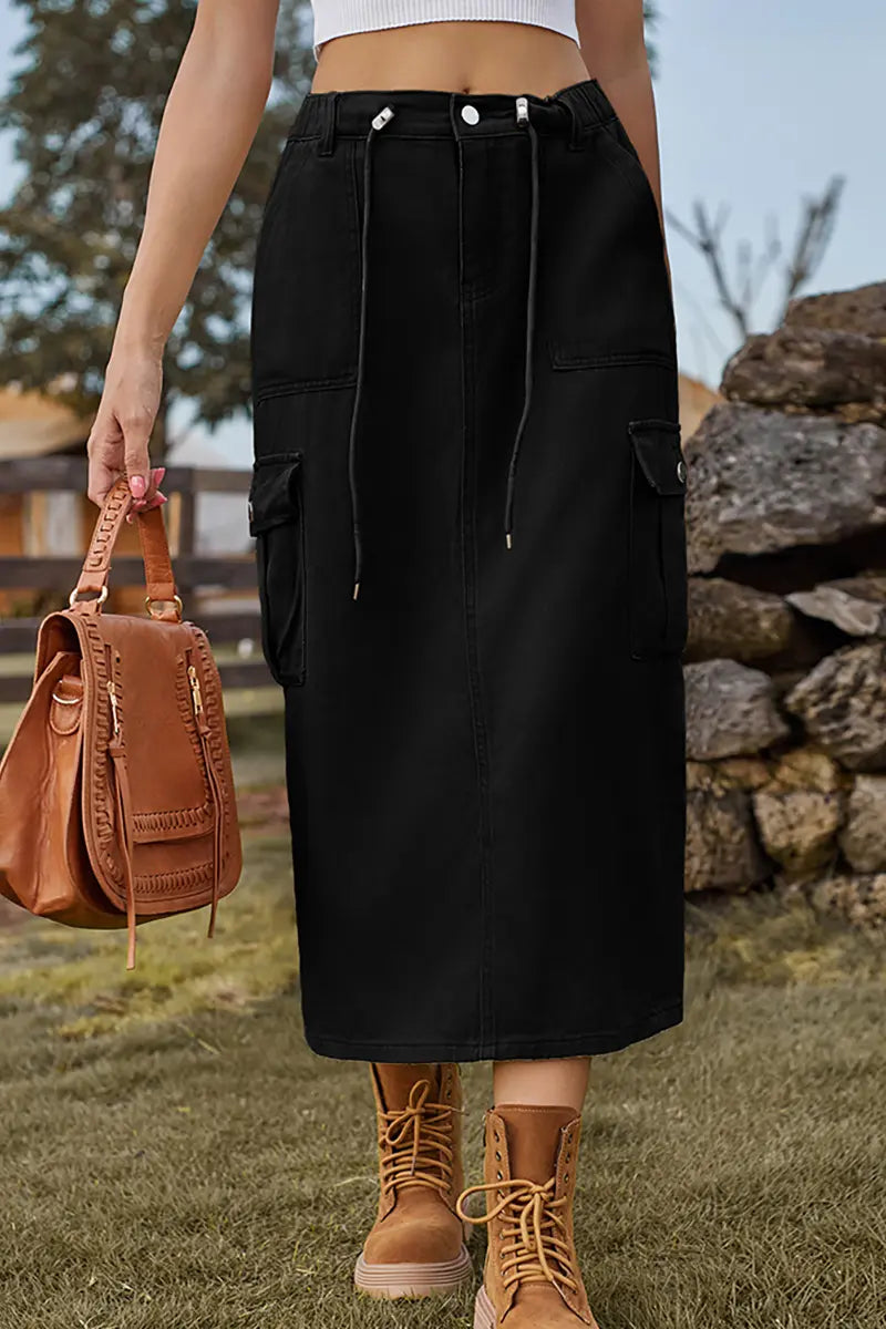Casual Tie-Waist Denim Skirt