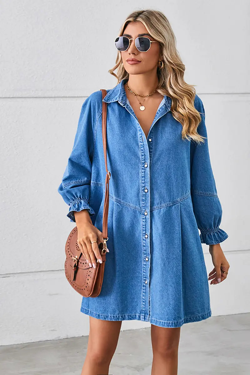 Loose Washed Patchwork Denim Dress