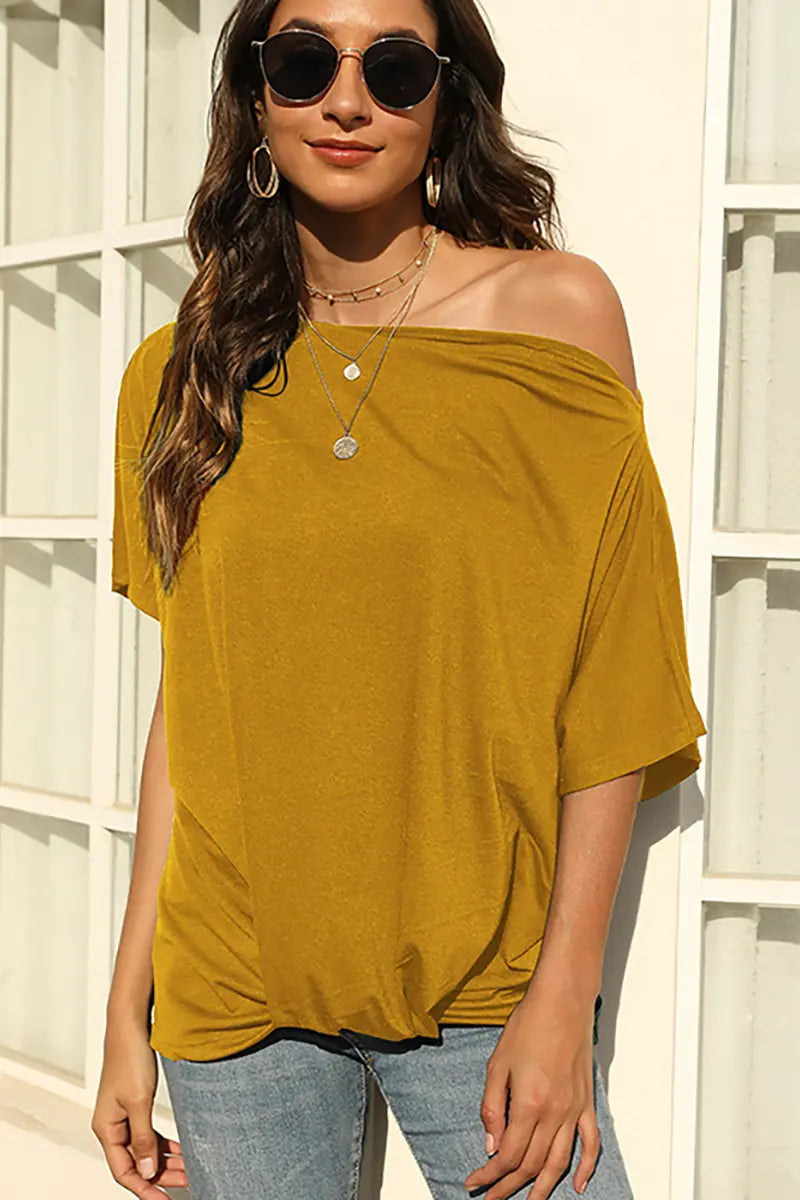 Effen kleur off-shoulder T-shirt