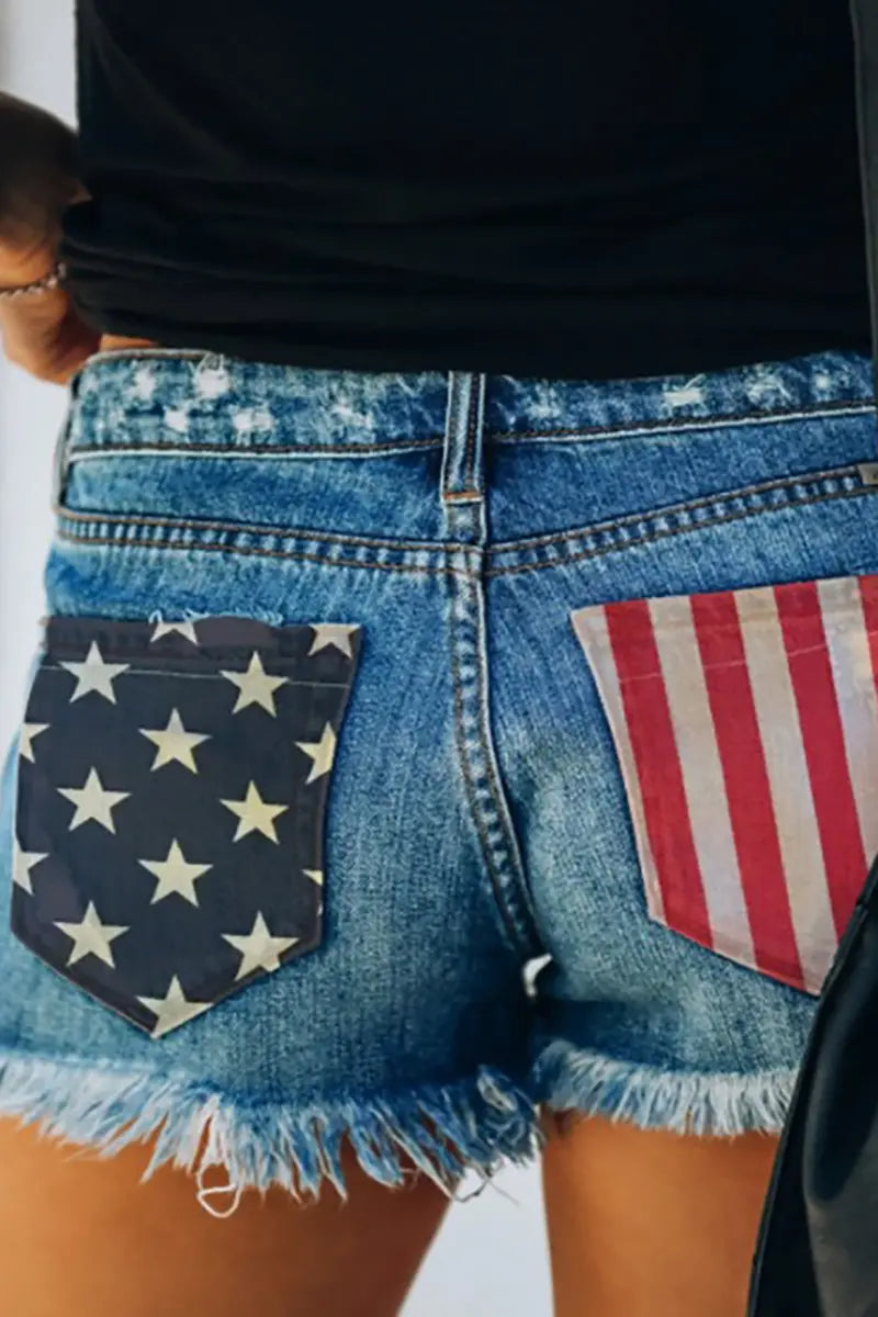 Patriottische vlagprint versleten denim shorts