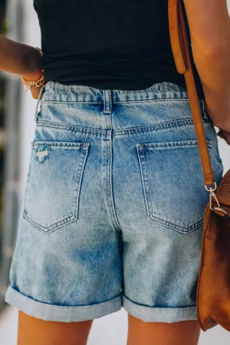Nieuwe Stijlvolle Versleten Denim Shorts