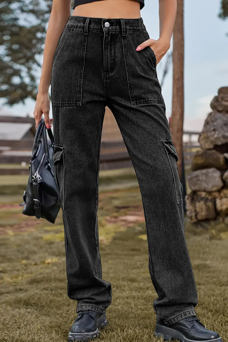 Vintage gewassen semi-elastische denim cargobroek