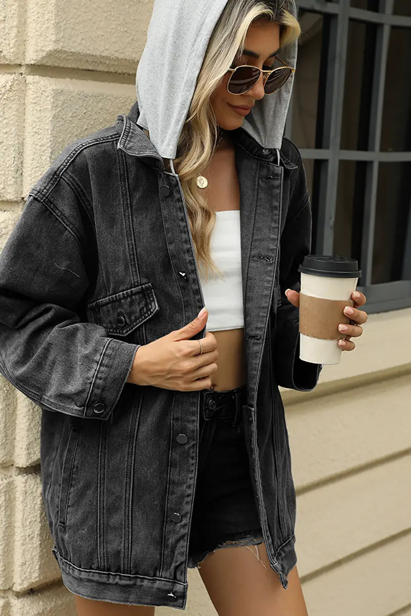 Dames Loszittend Denim Jack met Capuchon