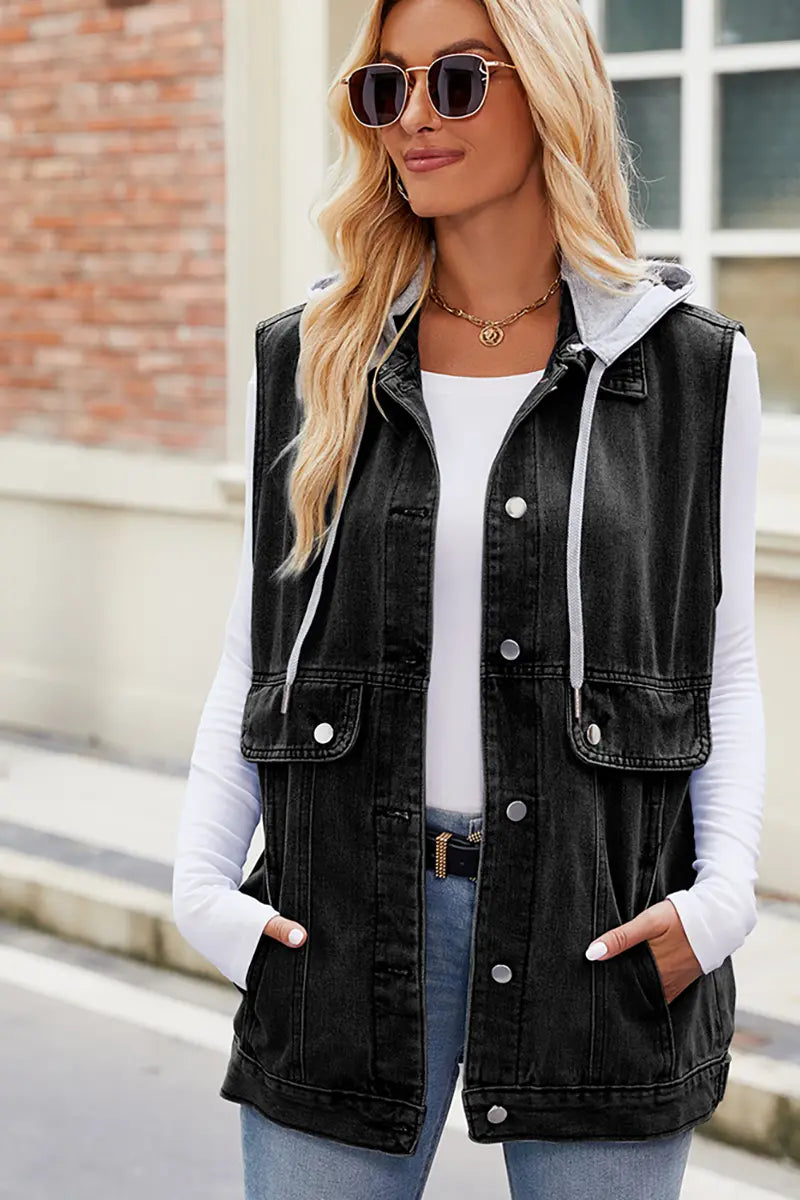 Hooded Denim Vest Sleeveless Jacket Summer Trendy