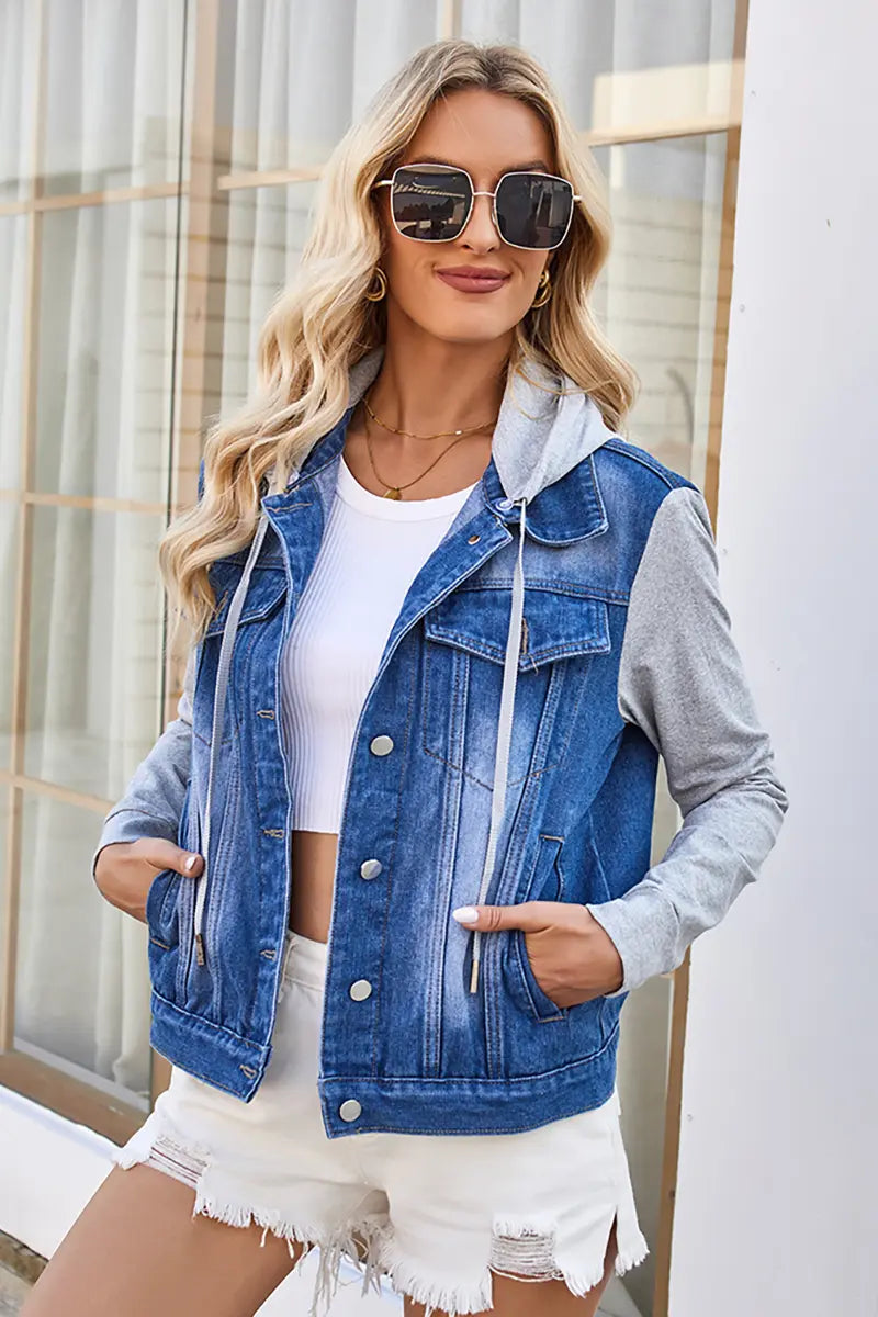 Lente Zomer Gewatteerde Denim Jas met Capuchon