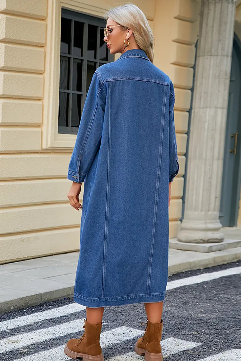 Gewassen denim lange jas
