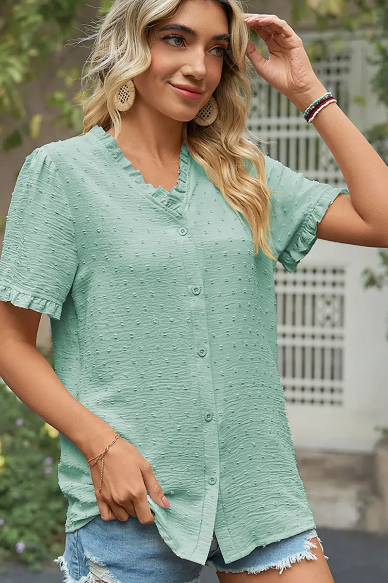 Chic Princess-Sleeve Cutwork Chiffon Blouse