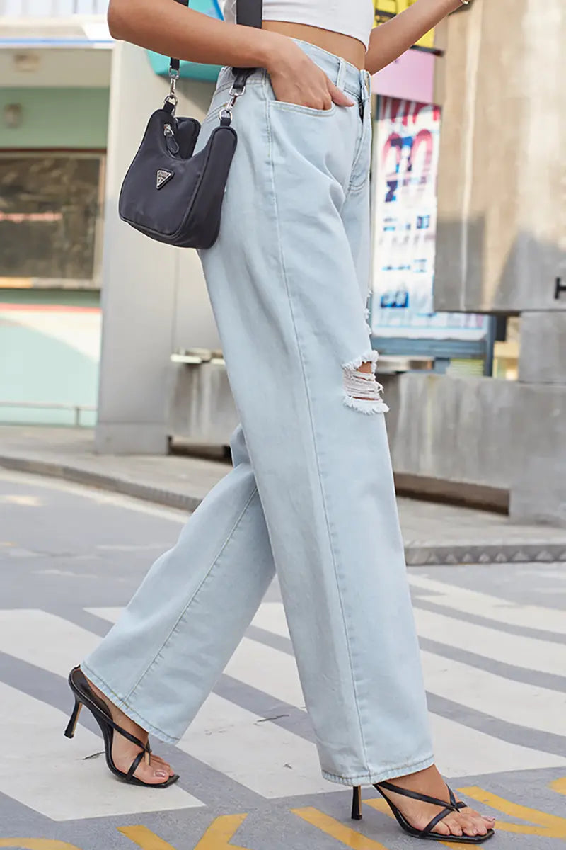 Light Wash Vintage Distressed Denim Pants