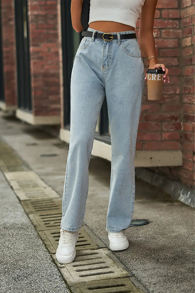Light Wash Mid-Waist Butterfly Print Jeans