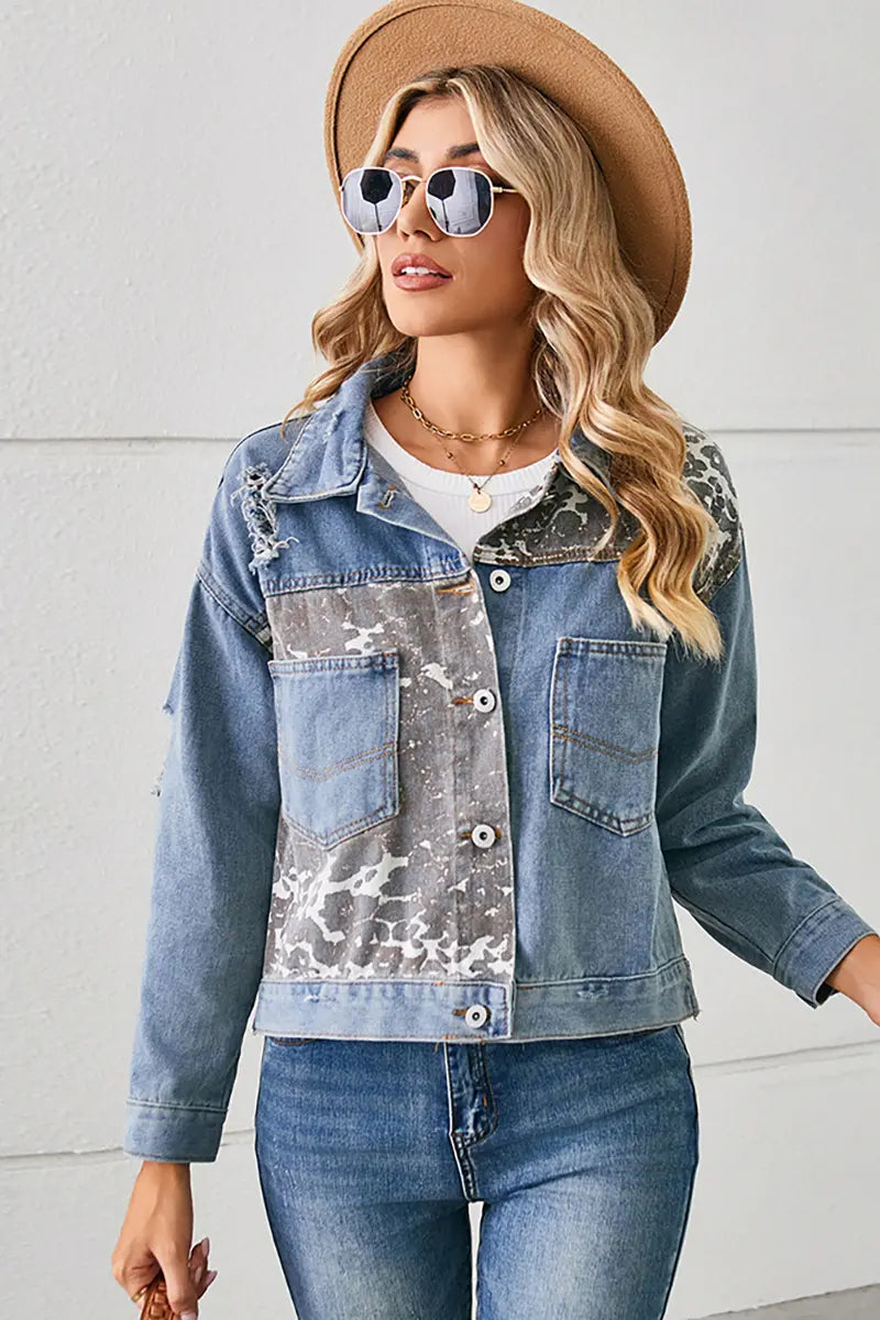 Animal Print Short Denim Jacket