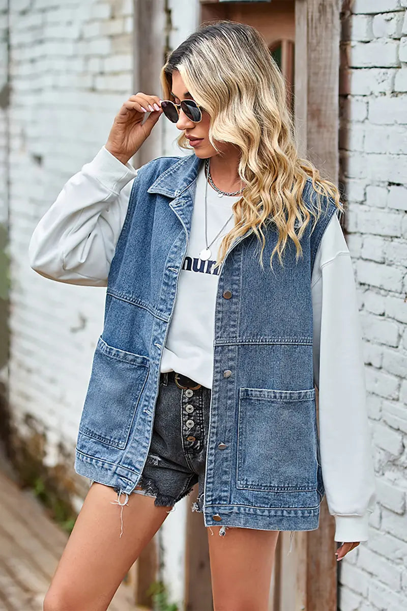Trendy loszittend denim vest