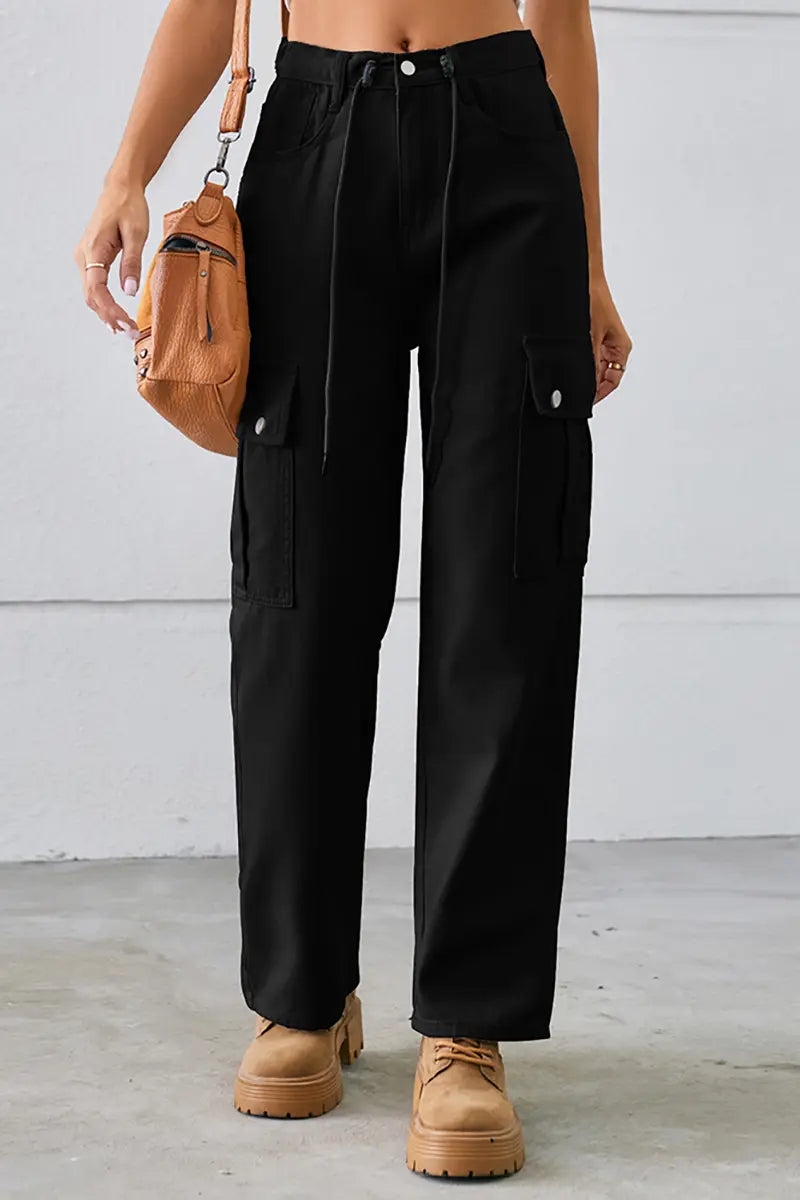 Adjustable Drawstring Denim Pants
