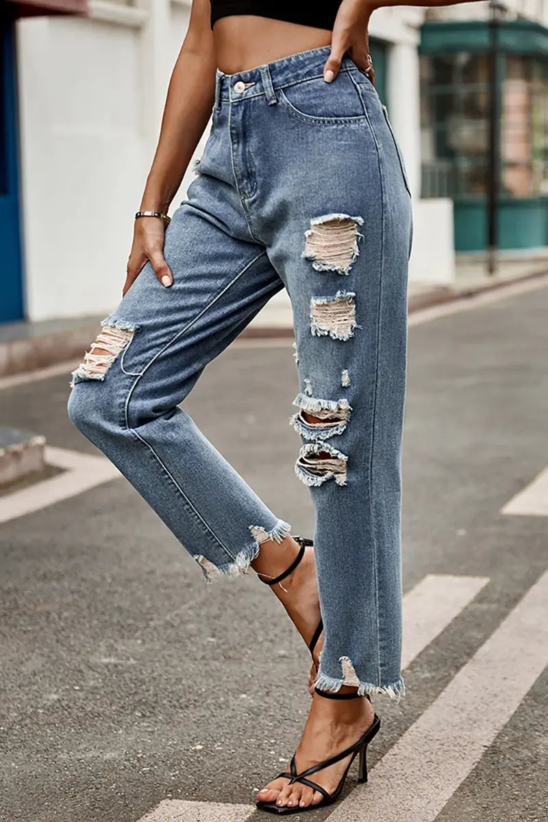 Trendy Gescheurde Slim-Fit Cropped Jeans
