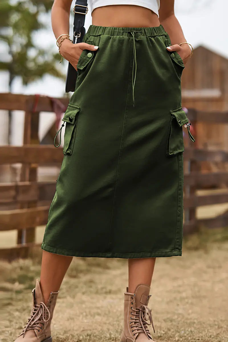 Drawstring Waist Denim Skirt