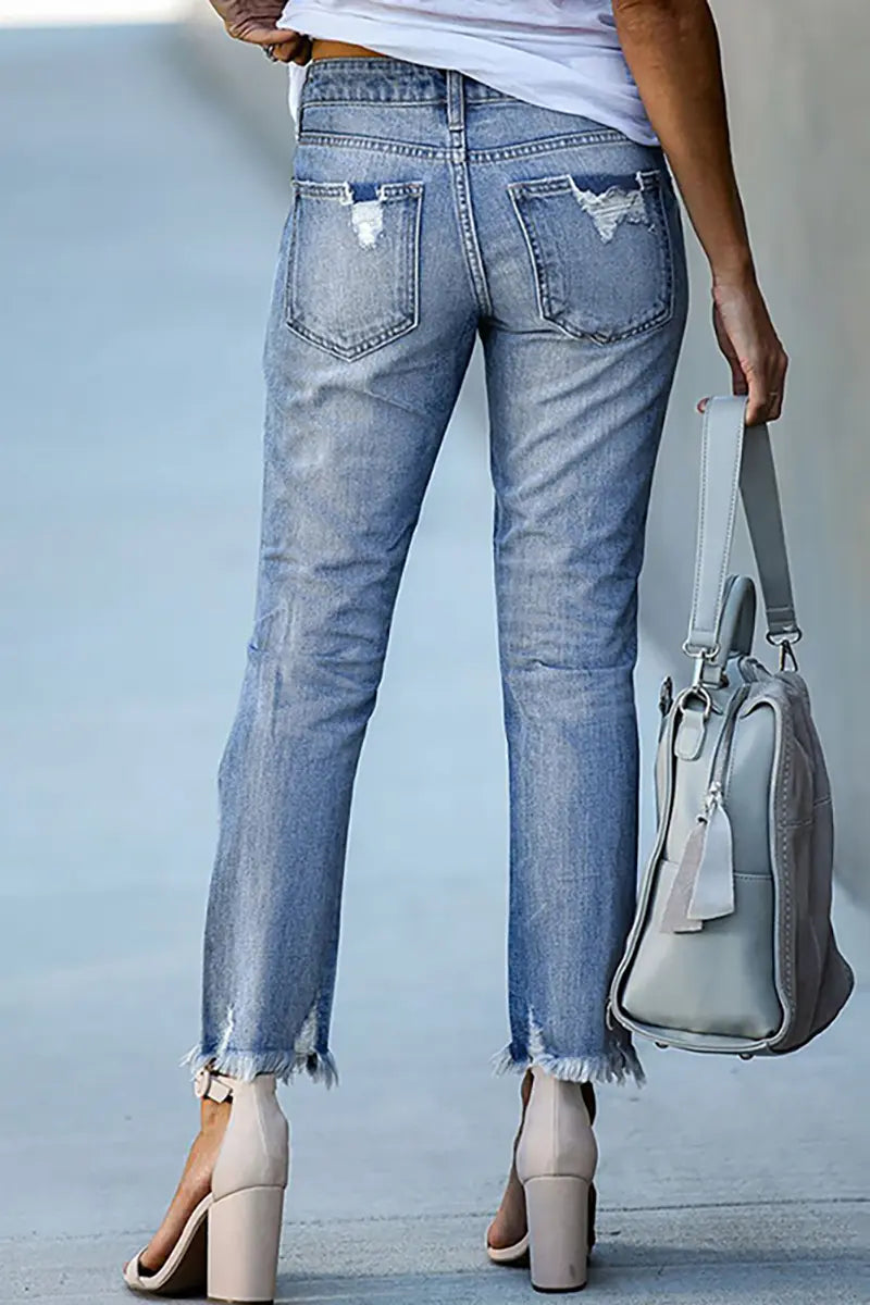 Slim Fit Gescheurde Cropped Jeans