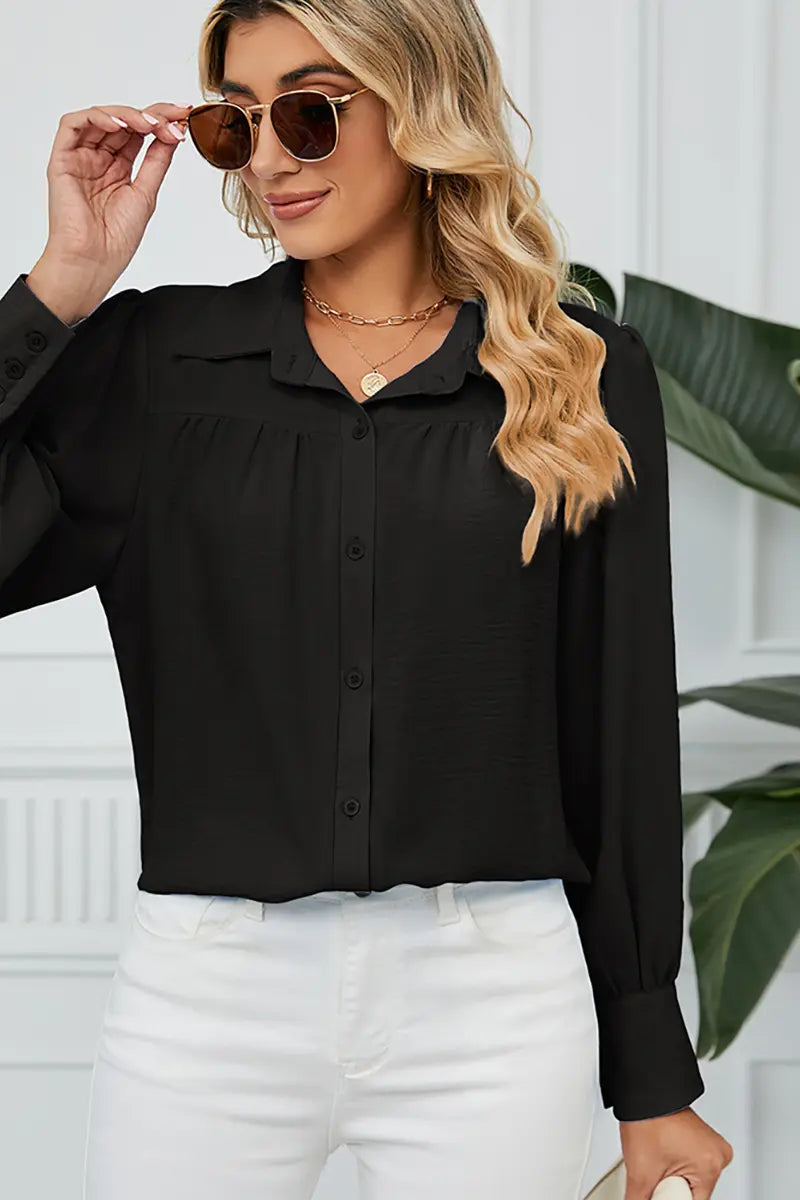 Chiffon Loose-Fit Button-Up Shirt