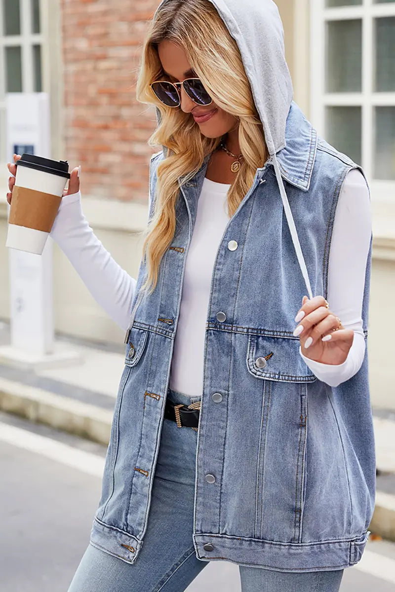 Hooded Denim Vest Sleeveless Jacket Summer Trendy
