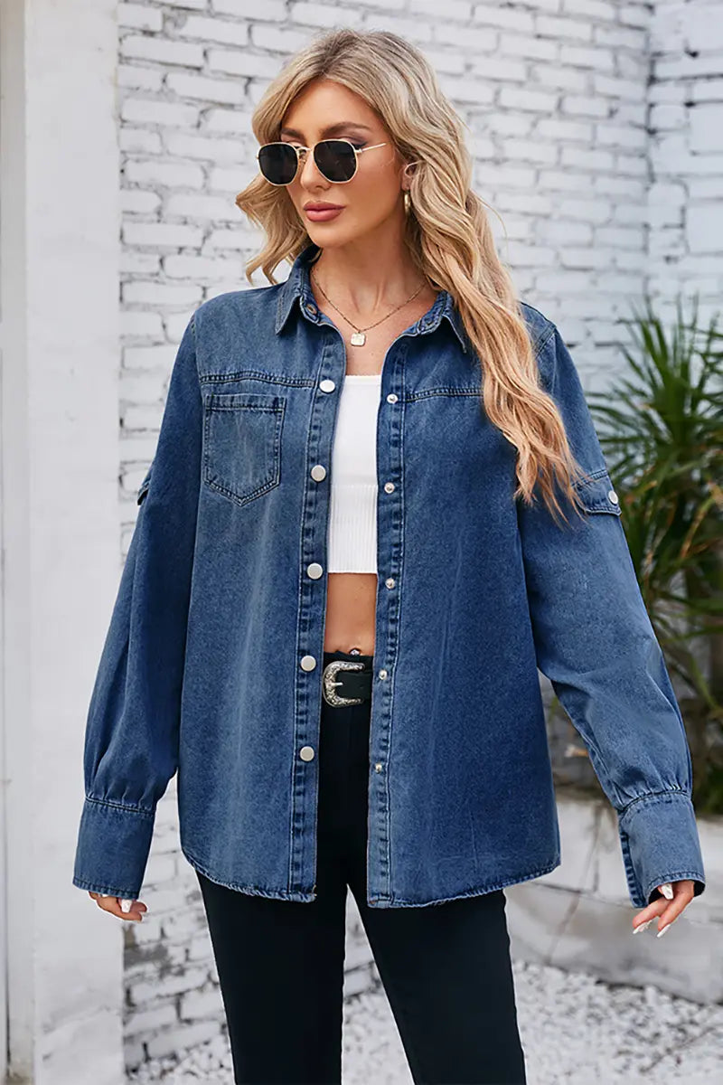 Lente denim overhemd met lange mouwen en vier knoppen