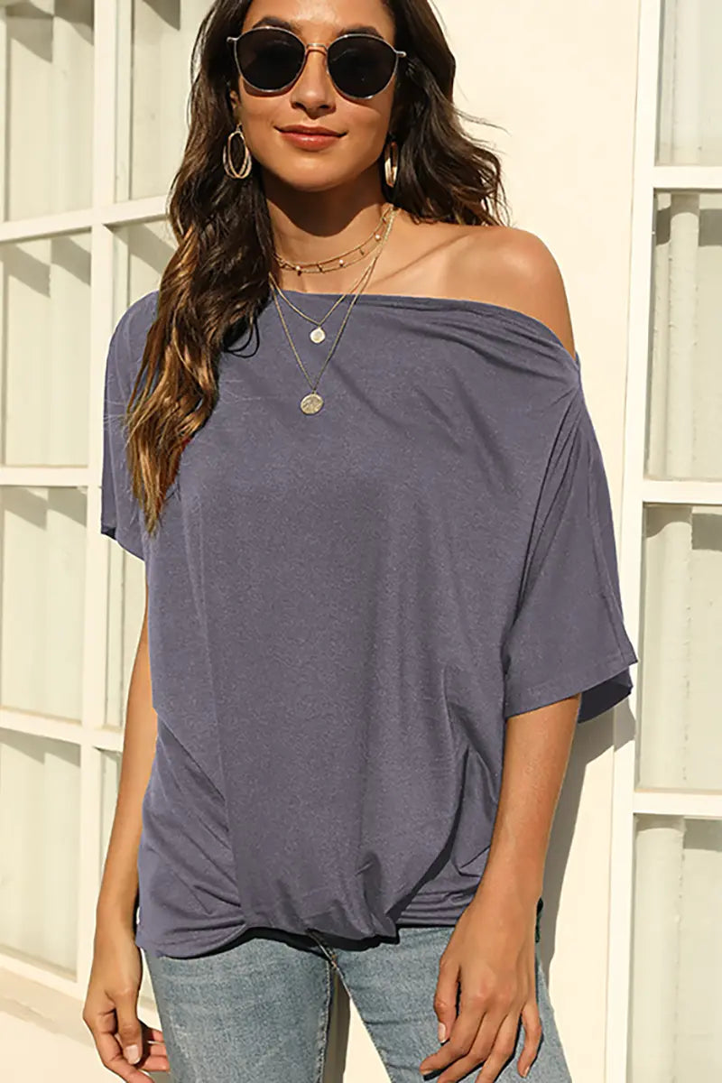 Effen kleur off-shoulder T-shirt