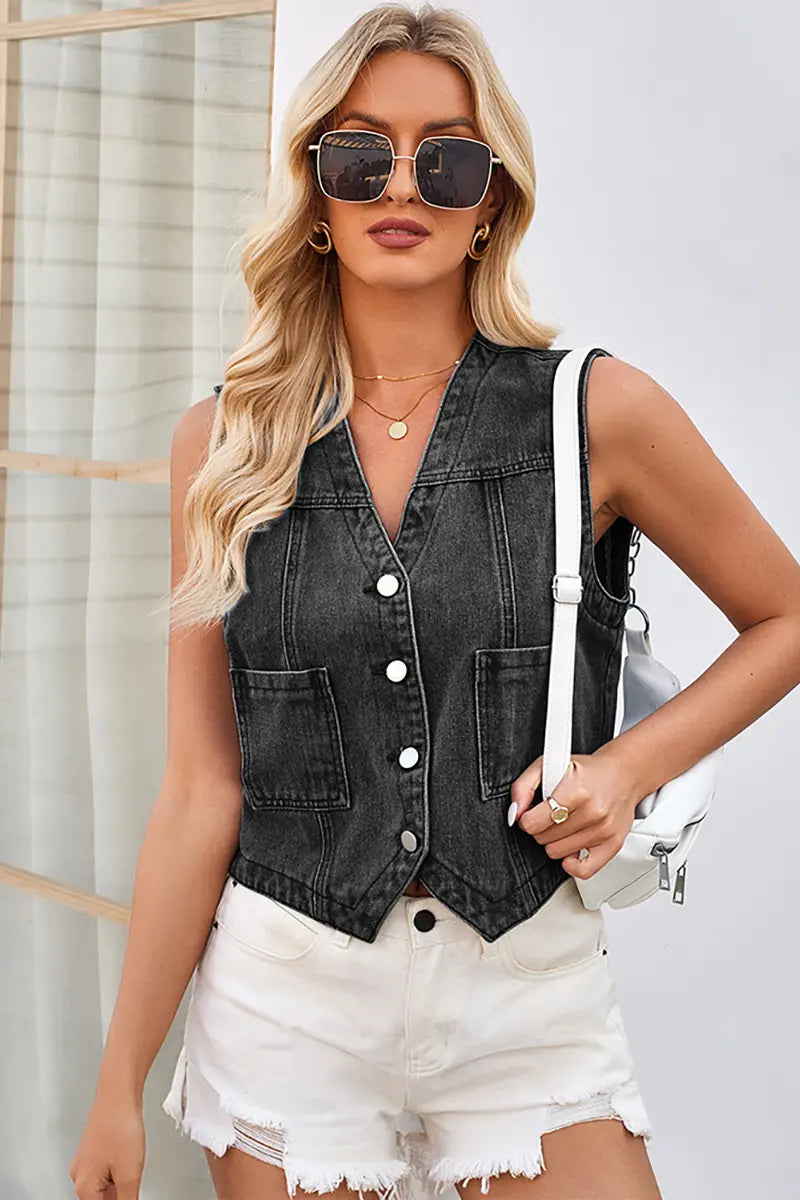 Lentegewassen denim vest top