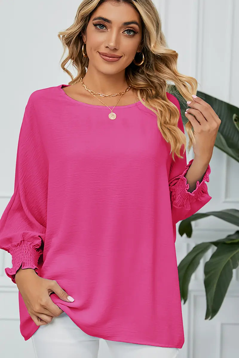 Loose-Fit Chiffon Blouse with 3/4 Sleeves
