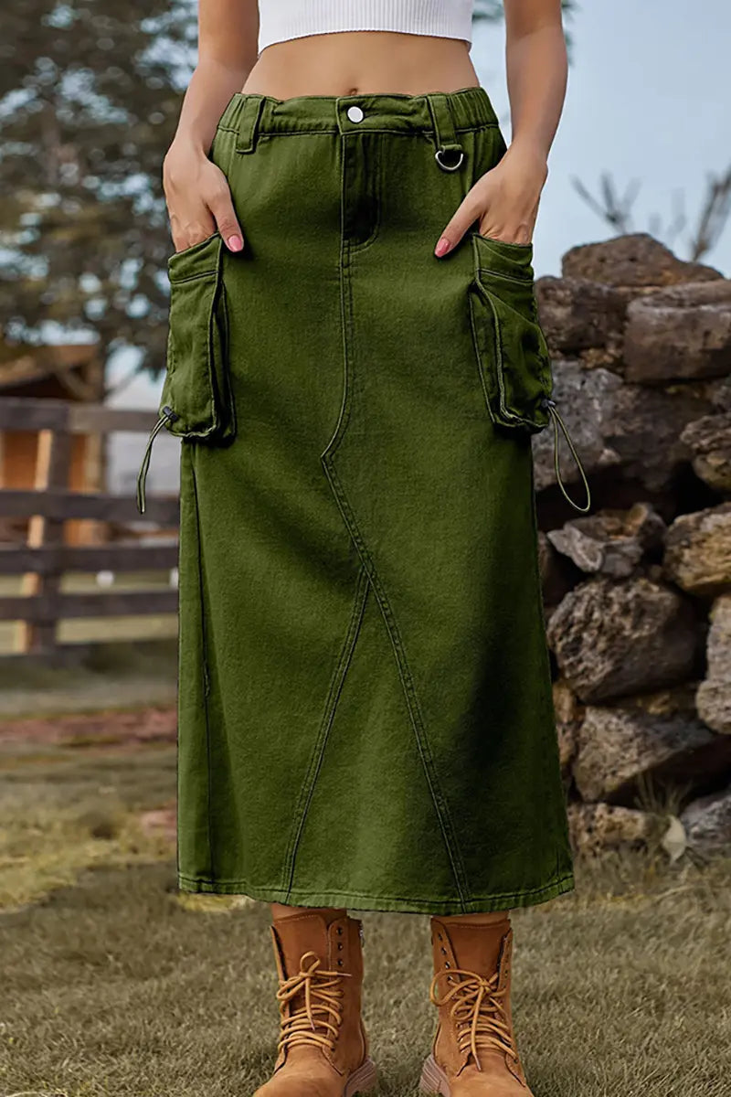 Vintage-geïnspireerde denim cargorok midi