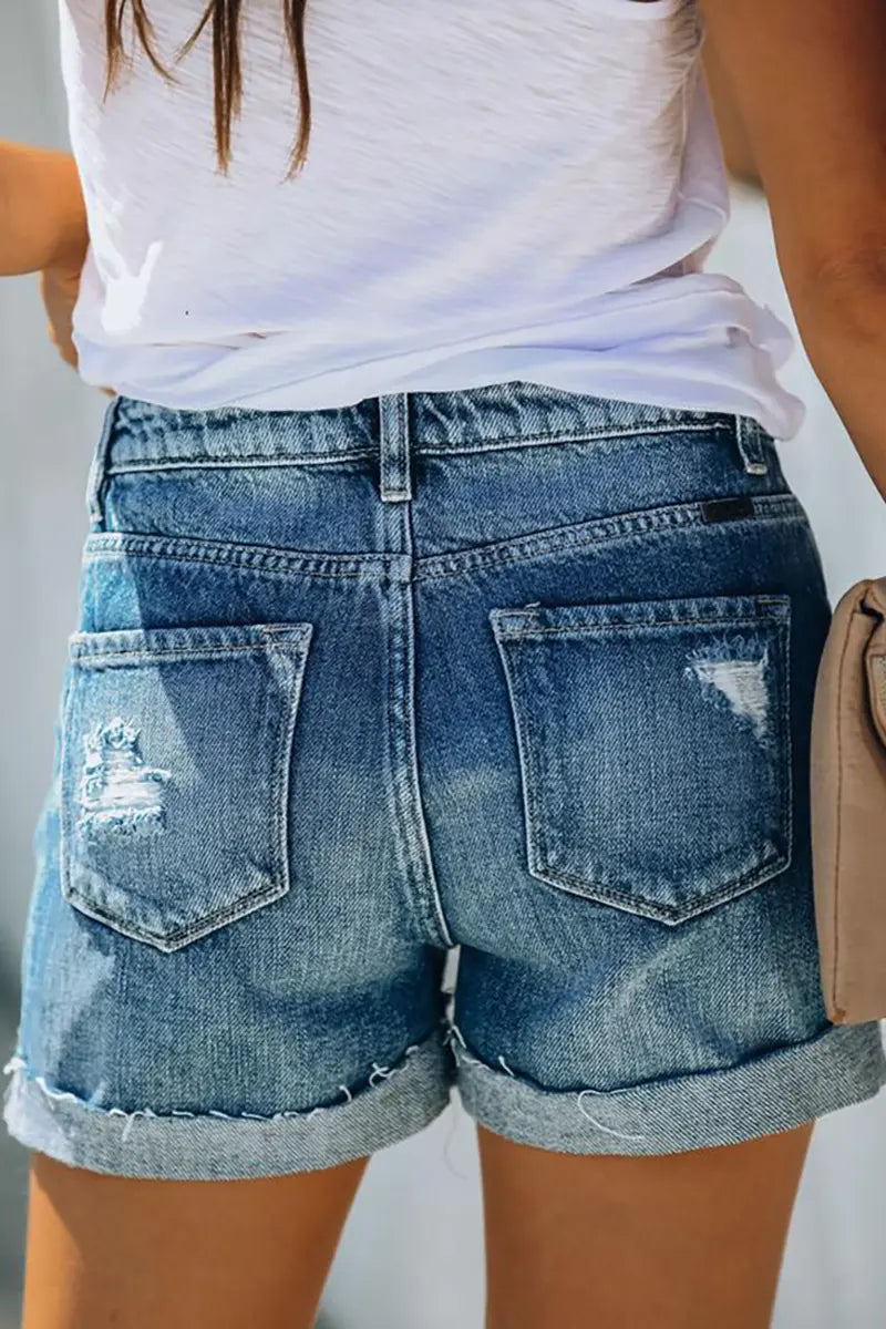 Versatile High-Waist Ripped Denim Shorts