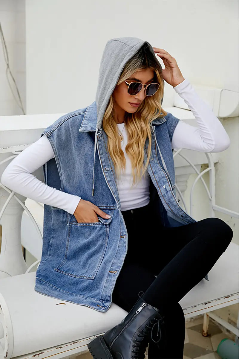 Detachable Hooded Denim Vest