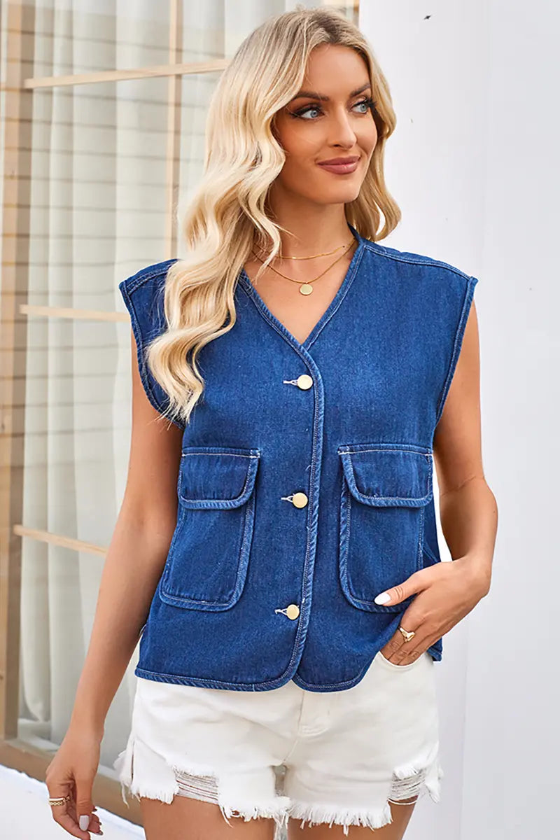 Lente-Zomer Mouwloos Denim Vest Top