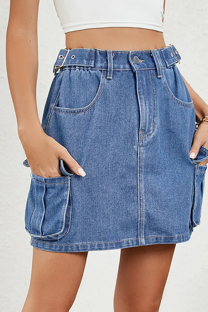 Adjustable Waist Denim Mini Skirt