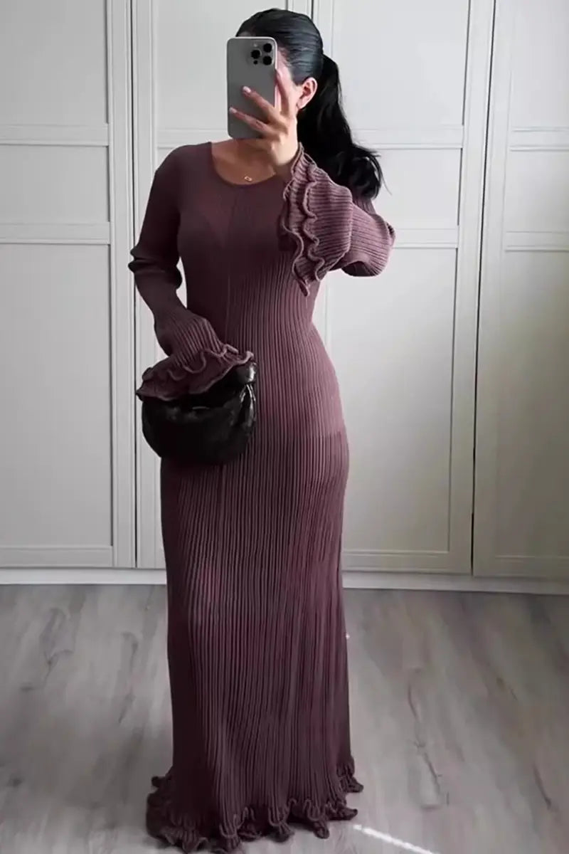 Bell-Sleeve Knit Long Dress