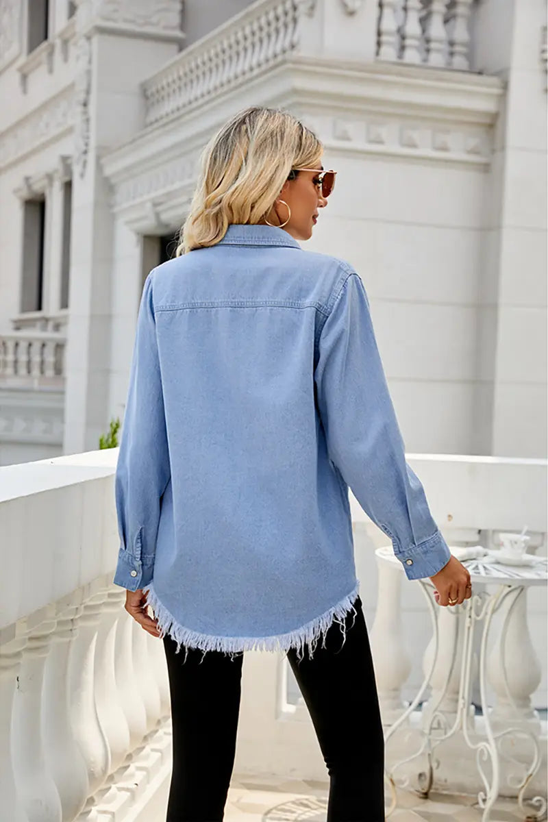 Gewassen Gescheurde Denim Overhemdjas