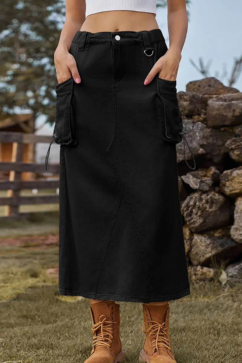 Vintage-geïnspireerde denim cargorok midi