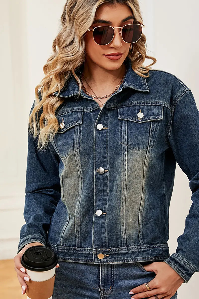 Gewassen denim jack met lange mouwen