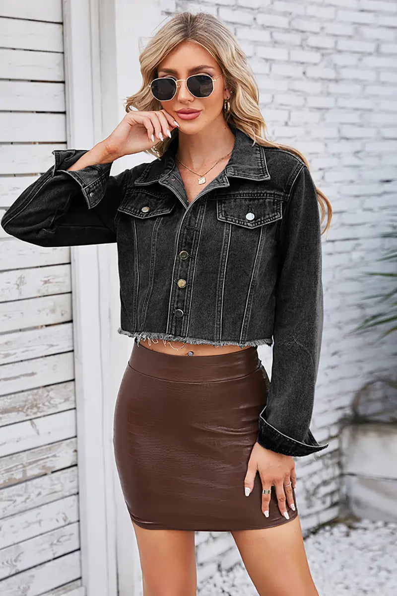 Slim-Fit Gewassen Denim Lange Mouwen Jas