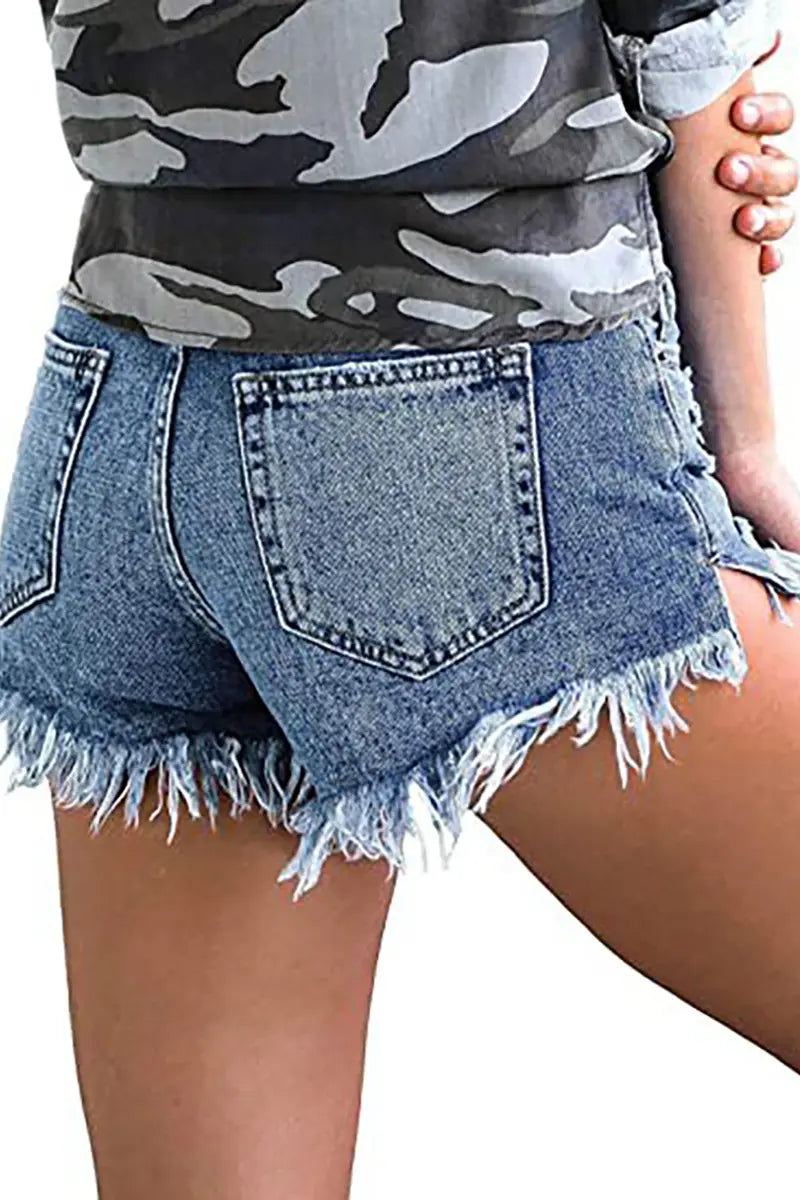 Gescheurde Franje Stretch Shorts