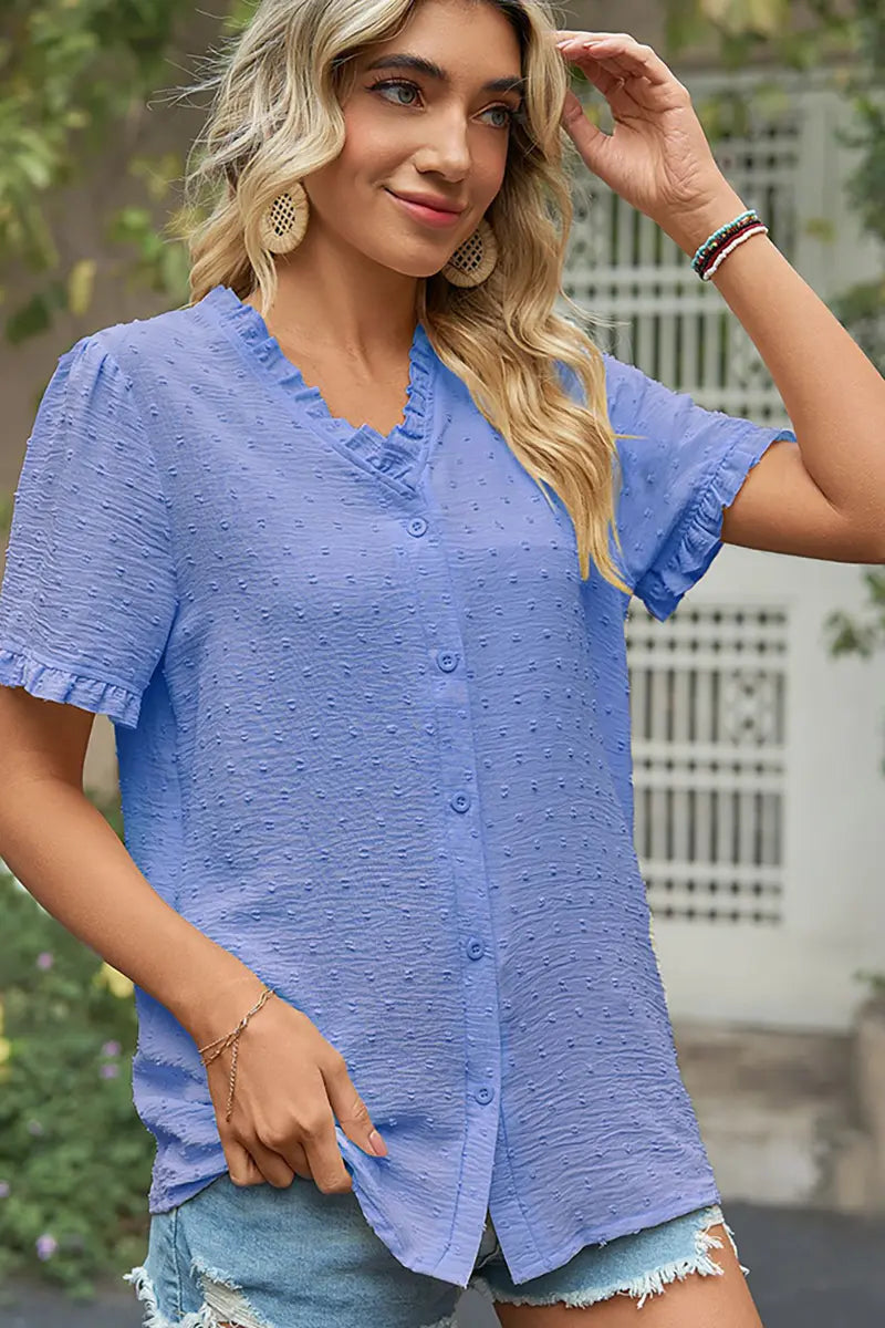 Chic Princess-Sleeve Cutwork Chiffon Blouse
