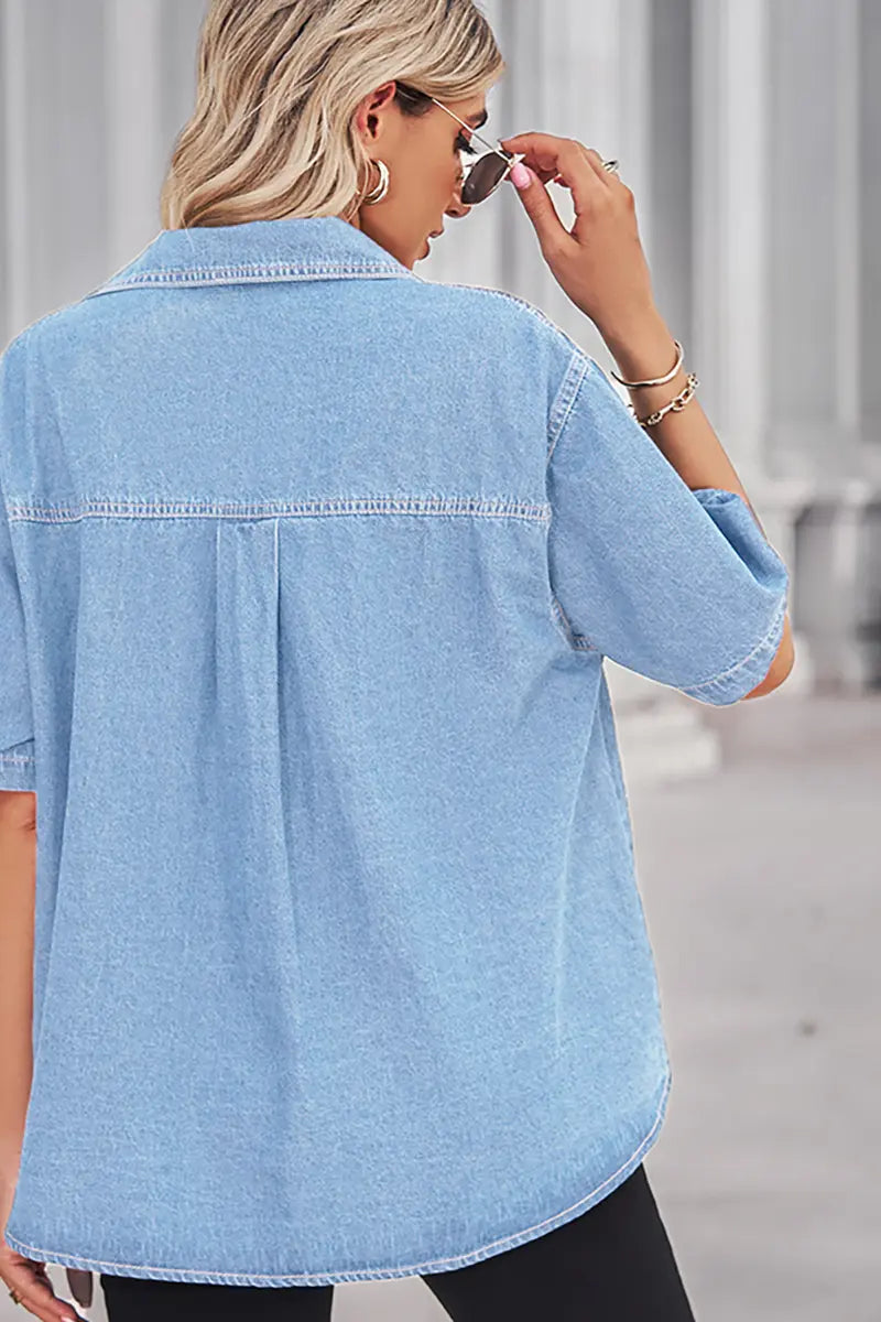 Zacht gewassen denim korte mouw cardigan