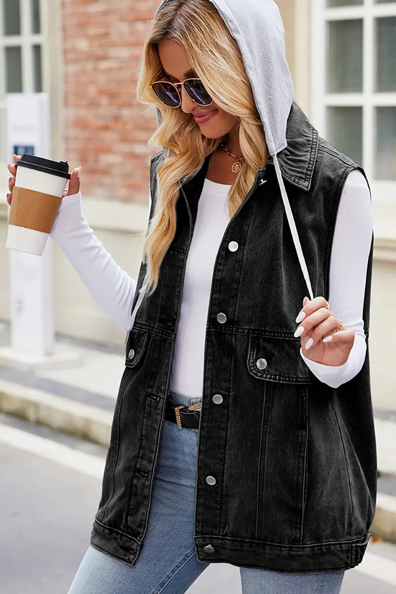 Hooded Denim Vest Sleeveless Jacket Summer Trendy