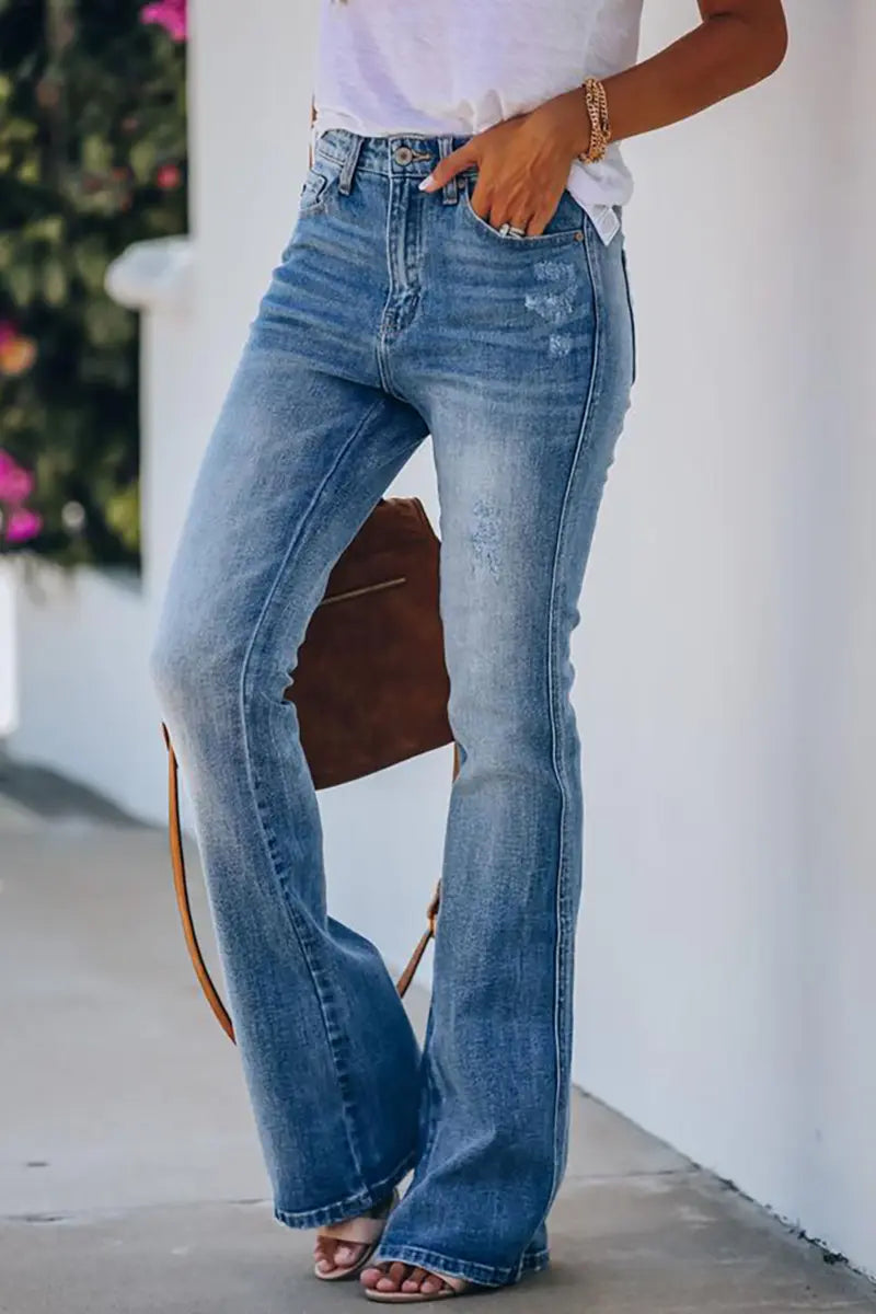 Flattering High-Waist Denim Bell-Bottoms