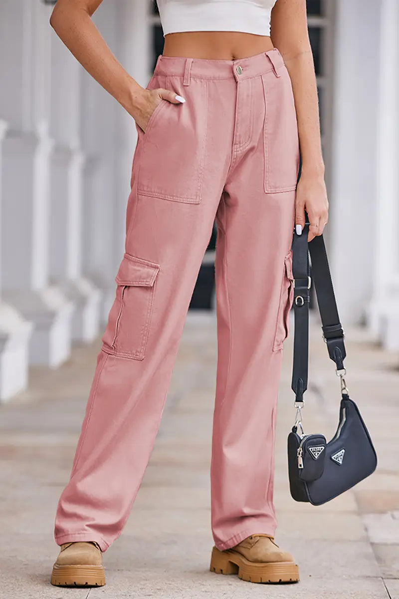 Lente Was Denim Trekkoord Cargo Broek
