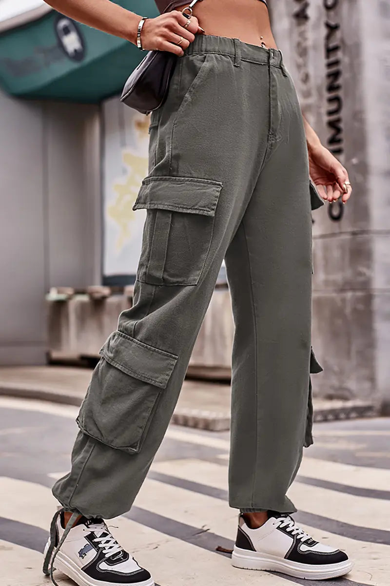 Loose-Fit Drawstring Denim Cargo Pants