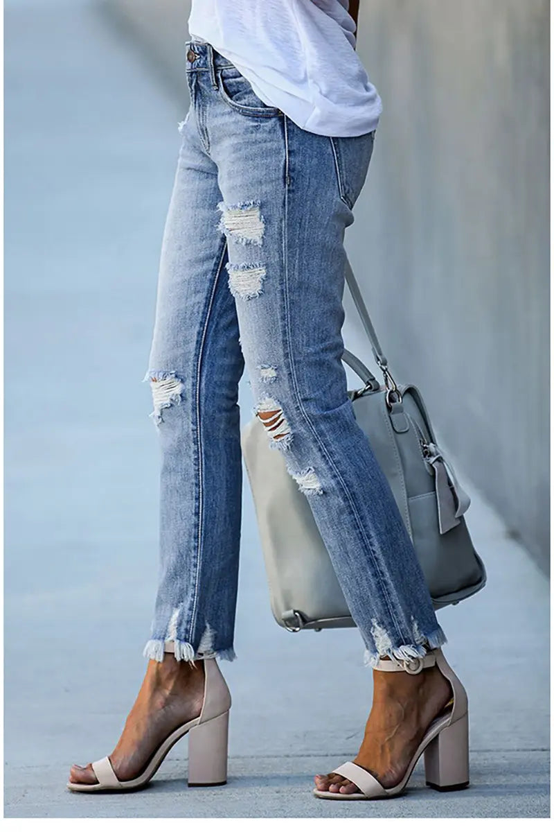 Slim Fit Gescheurde Cropped Jeans