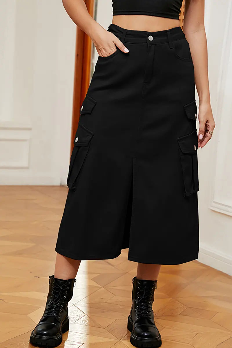 American Style Elastic Waist Denim Skirt