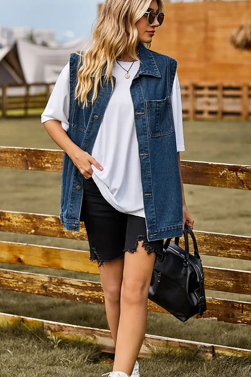 Chic Sleeveless Denim Vest