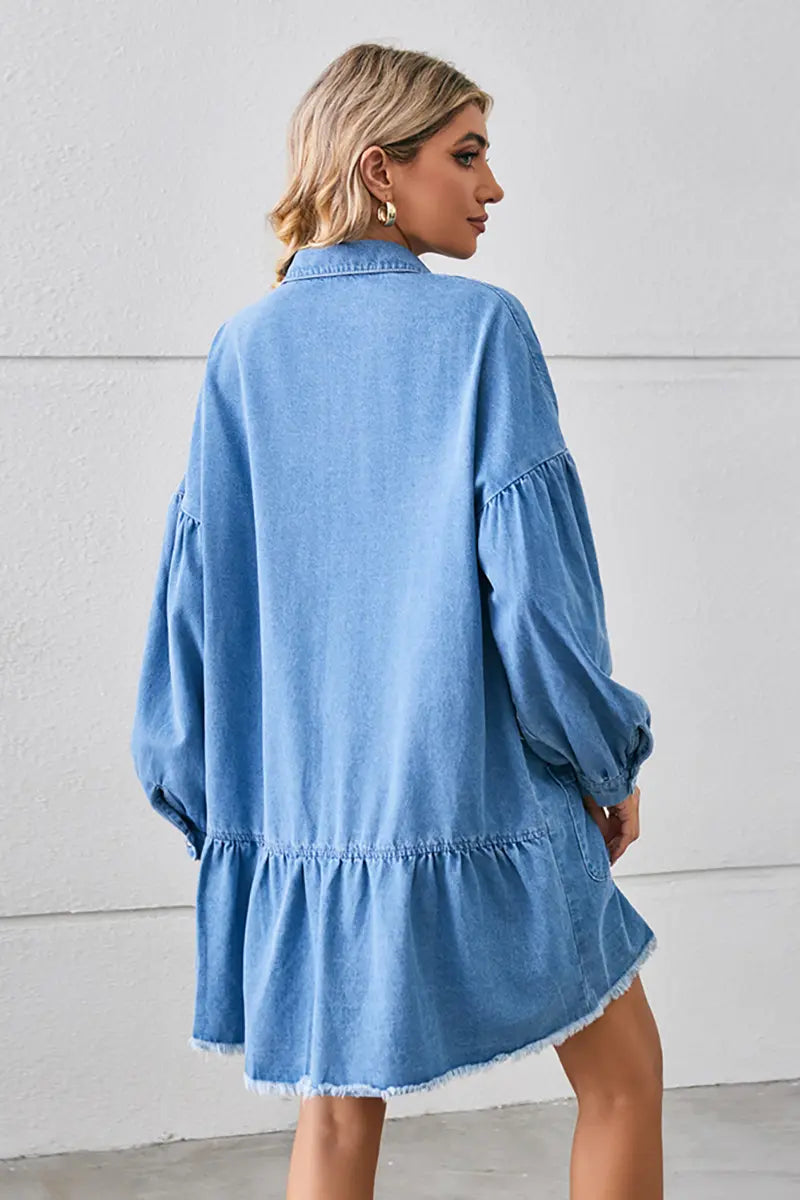 Oversized Versleten Denim Midi-jurk