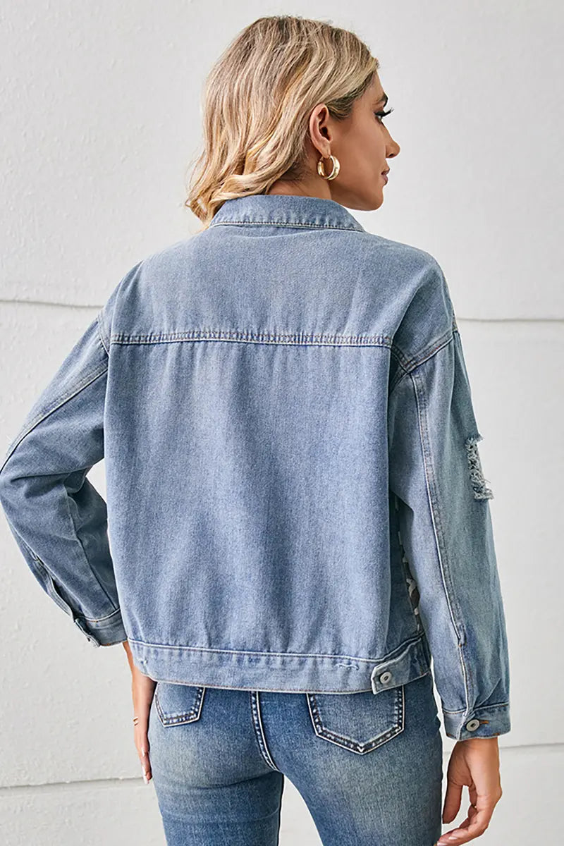 Animal Print Short Denim Jacket