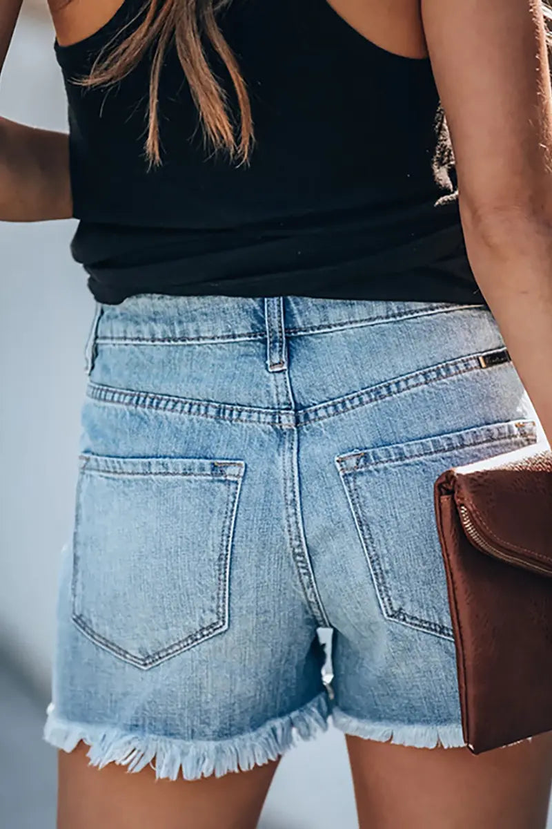 Classic Frayed Hem Ripped Denim Shorts