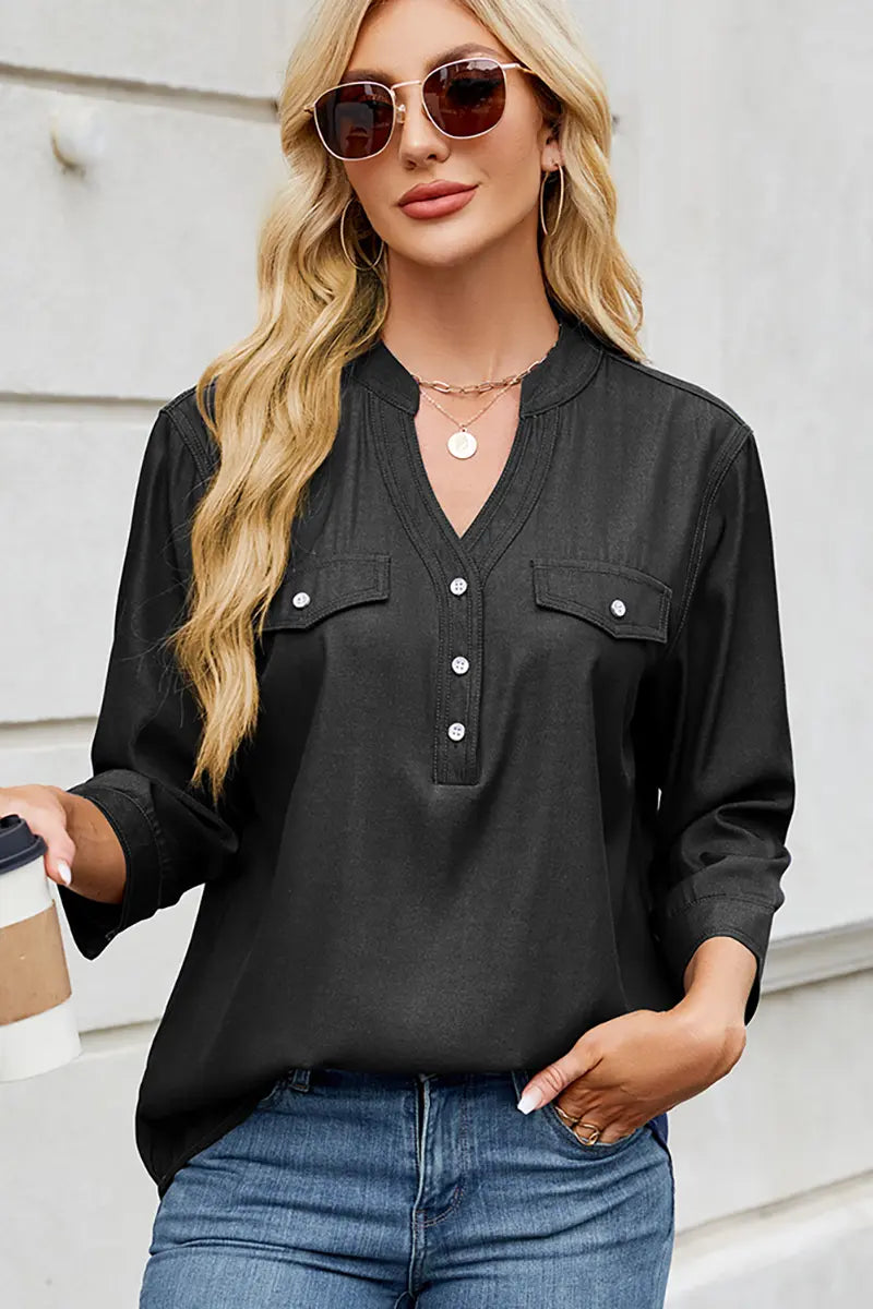 Casual Loose-Fit Lightweight Denim-Look Shirt
